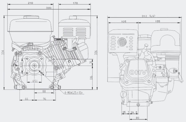 LIFAN 168 Benzinový motor 4.8kW (6.5Hp) redukovaná převodovka pro mokré spojky 2:1 E-Start