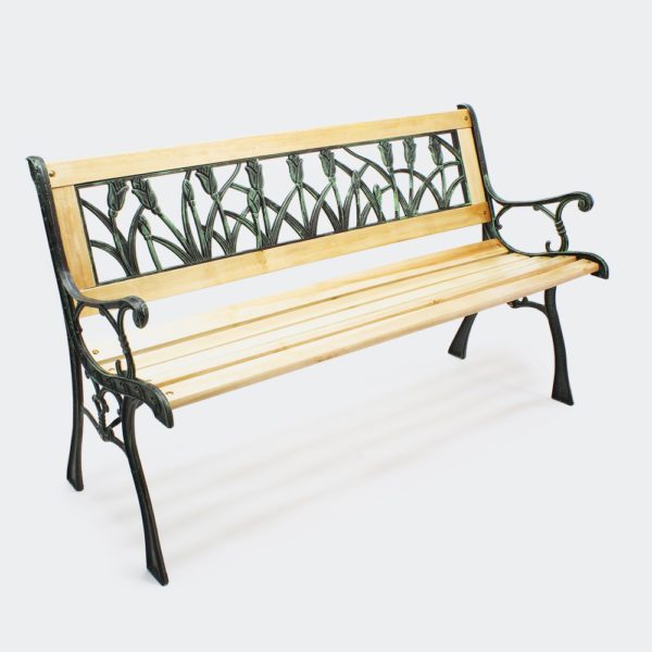 Zahradní lavička Ulrike vyrobená ze dřeva a litiny v provedení tulipánů