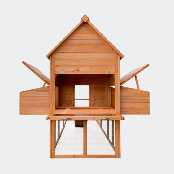 Kurník s kukaní červenohnědé dřevo 310x150x150cm
