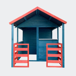 Dětský domeček XL 146x195x156cm, Obývací prostor a terasa, červeno/modrá