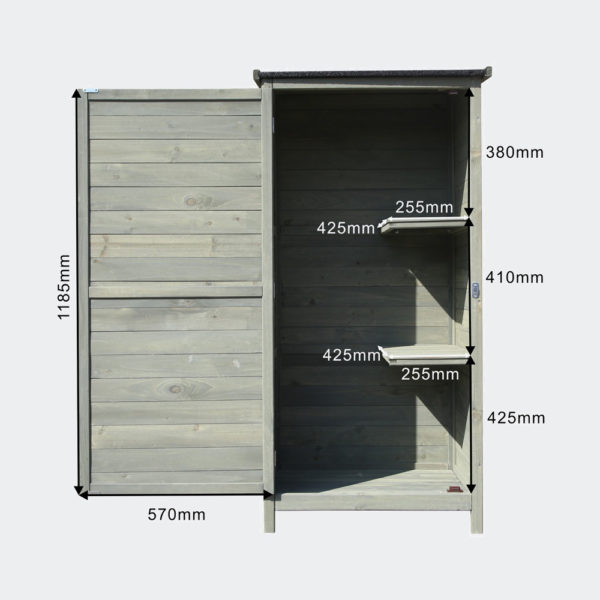 Zahradní skříň ze dřeva 69,5x52x142cm křídlové dveře a plochá střecha