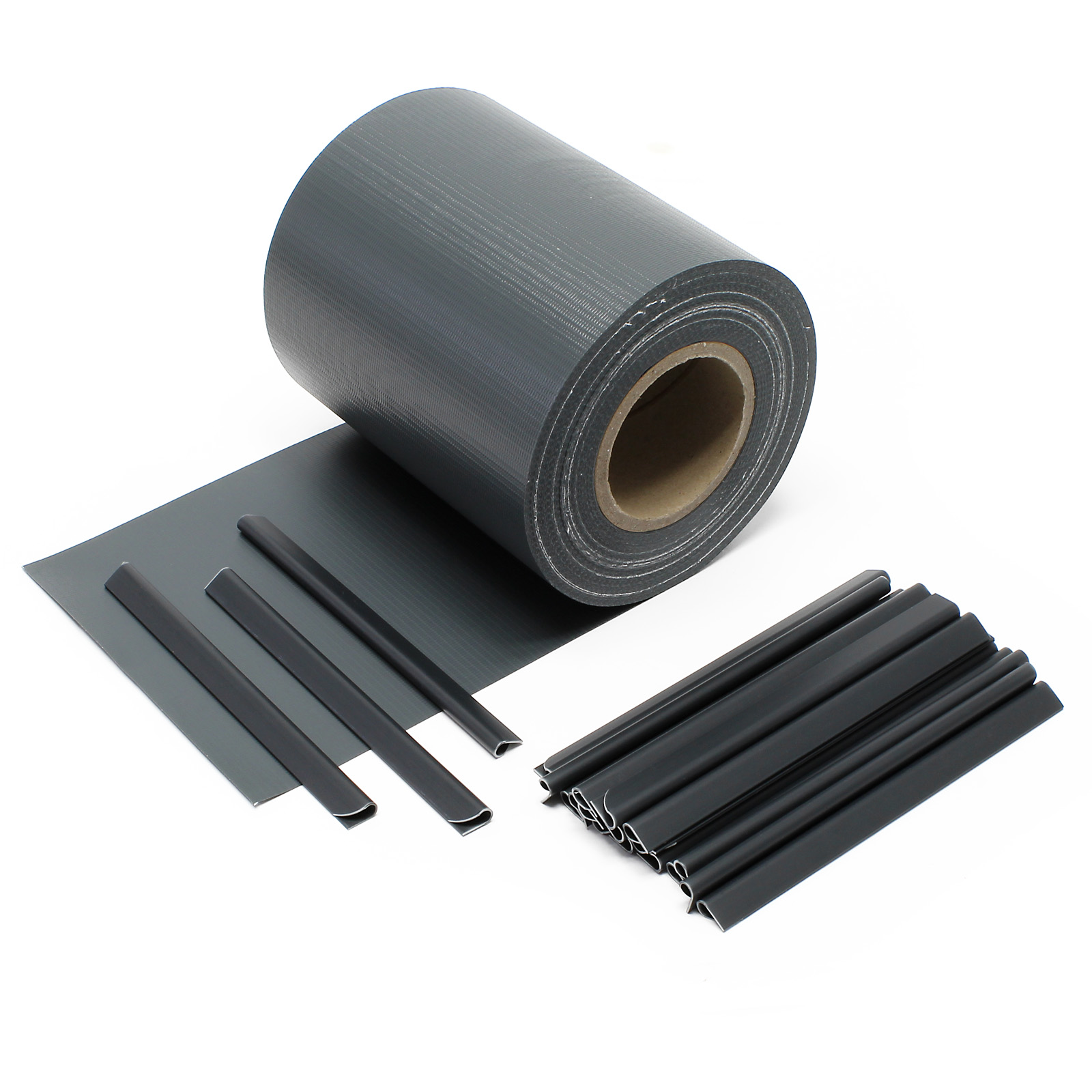 Antracitová zahradní plotová role 35mx19cm, 650 g / m² PVC s 20 sponami