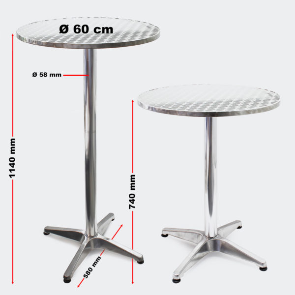 Hliníkový bistro stůl, skládací, výškově nastavitelný 70cm/110cm Ø60cm