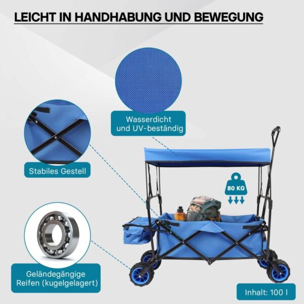 f1b6ecf9a5064de3af2a29c61bd07fb9_800x800 Skládací ruční vozík se sluneční stříškou 70 kg v modré barvě