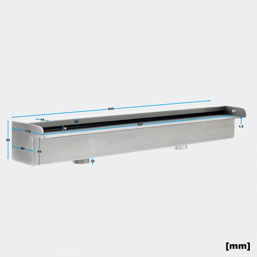 Nástěnný nerezový vodopád přelivný kaskádový 60cm rybník - Obrázek 4