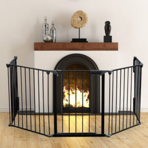 Krbová zábrana XL 300 cm z oceli včetně dvířek a nástěnného držáku