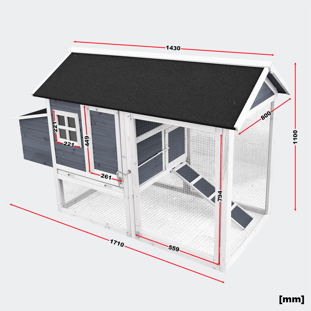 Kurník s výběhem a zvýšeným úkrytem šedý 1710x800x1100mm - Obrázek 4