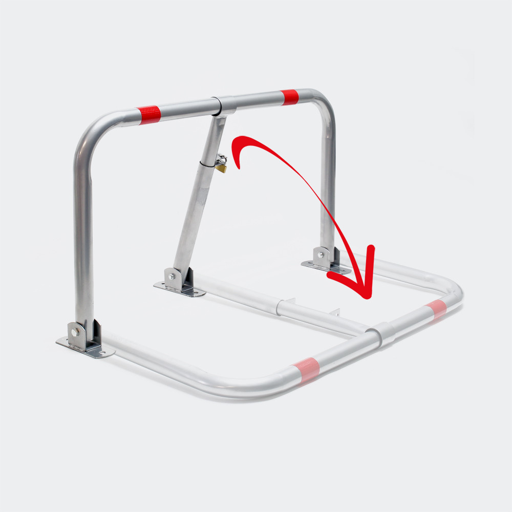 Sklopná parkovací bariéra s visacím zámkem a reflexními pruhy