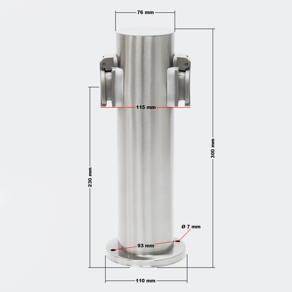 Kulatá venkovní 2 zásuvka z nerezové oceli, 230 V - IP44 - Obrázek 2