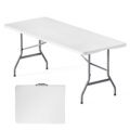 Skládací kempingový stůl 180 × 75 × 74 cm s šedou deskou a madlem