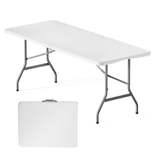 Skládací kempingový stůl 180 × 75 × 74 cm s šedou deskou a madlem