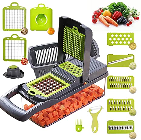 Kitchenmuh Vegetable Chopper, 15 in 1 Multifunctional Mandoline Slicer with  Container –