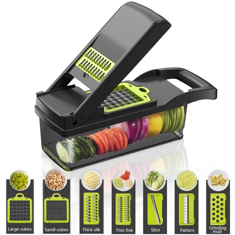 Kitchenmuh Vegetable Chopper, 15 in 1 Multifunctional Mandoline Slicer with  Container –