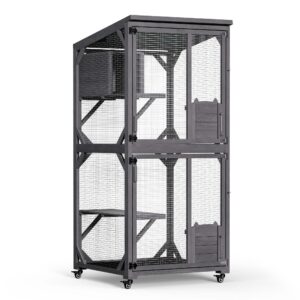 Venkovní kočičí výběh 74x78x180 cm, kočičí výběh z odolného jedlového dřeva a pozinkovaného ocelového drátu, prostorný kočičí kotec se třemi úrovněmi