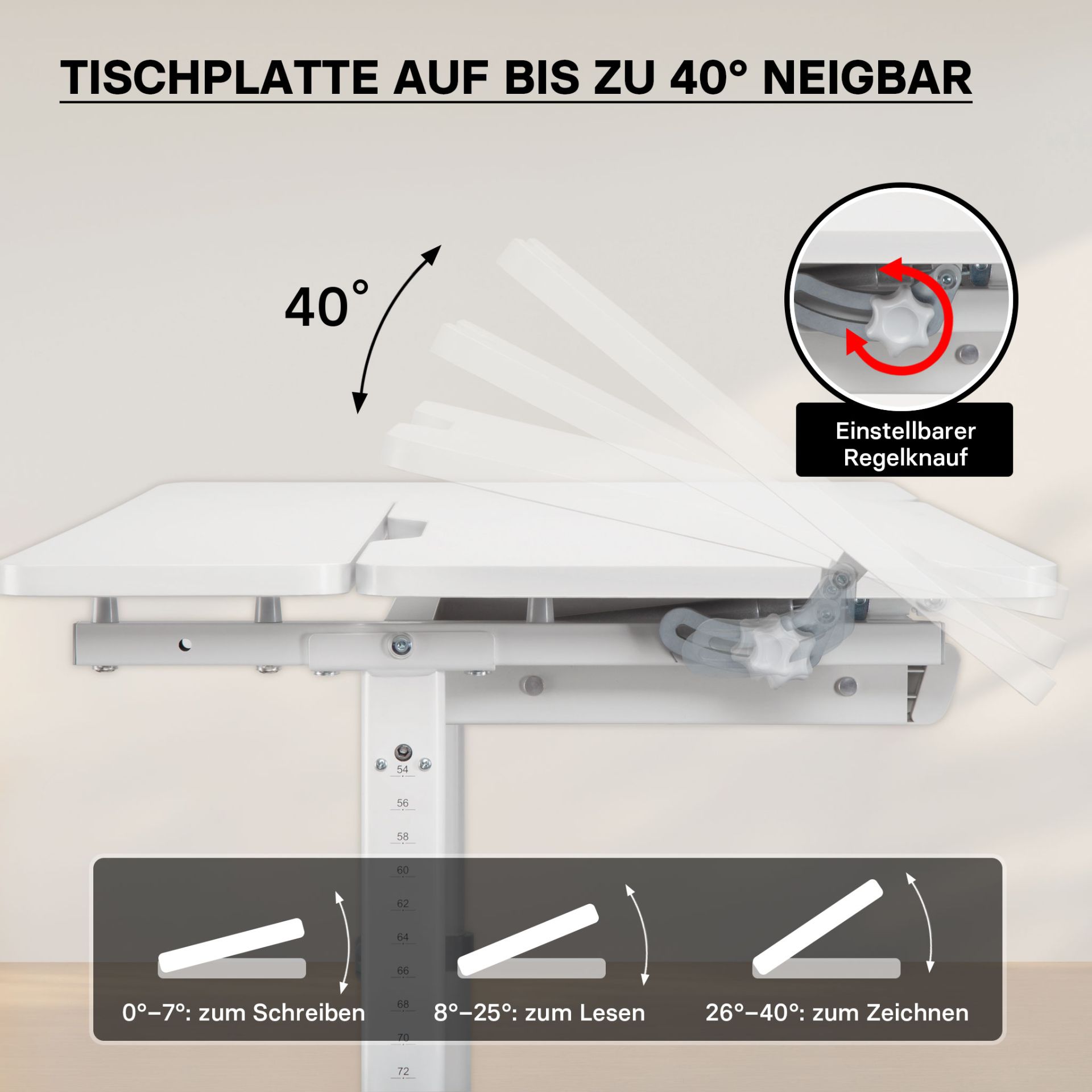 Dětský stůl Toboli nastavitelný 100 x 60 cm nastavitelný sklon/výška se zásuvkou - Obrázek 3
