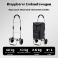 Skládací nákupní taška na kolečkách 40 kg černá