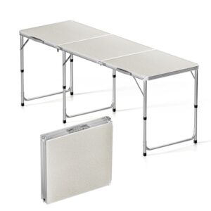 Výškově nastavitelný kempingový stůl 180 × 60 cm s bílou deskou