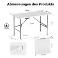Skládací kempingový stůl 122 × 60 × 75 cm s bílou deskou a madlem
