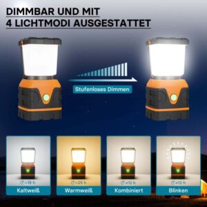 Bateriová kempingová lampa se 4 režimy svícení a hákem