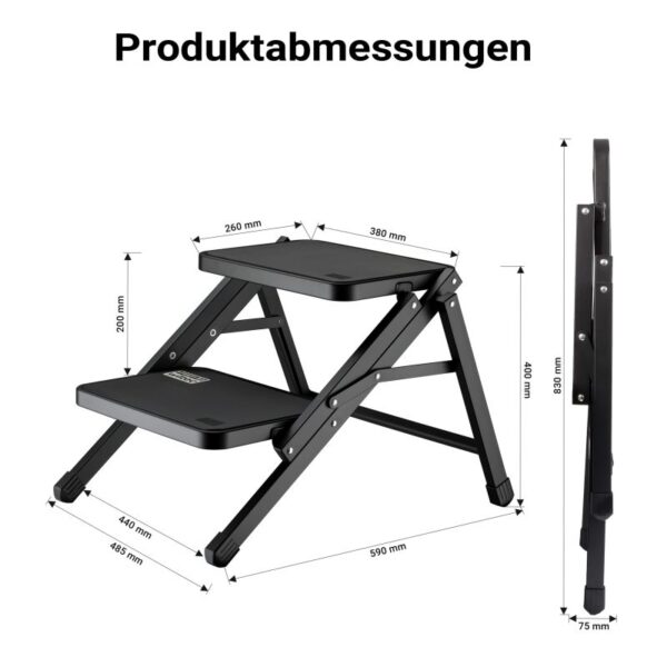 Dvojitá kempingová stupačka 200 kg se dvěma černými schůdky