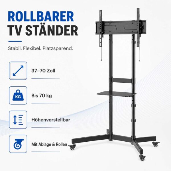 Pojízdný TV stojan 37–70 palců do 70 kg s policí